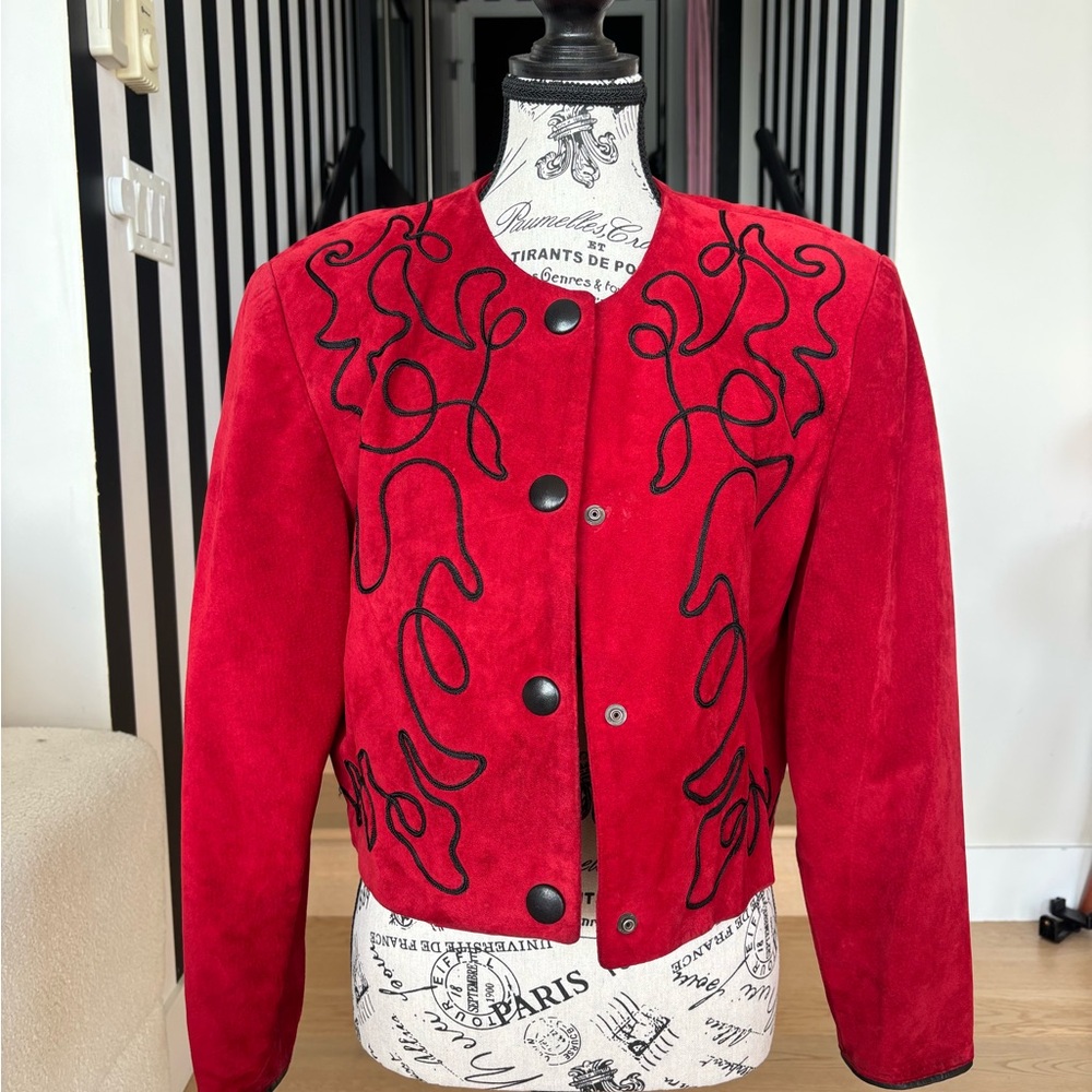 Genuine Danier - Red Women's Blazer with Black Embroidery - Picture 1 of 5